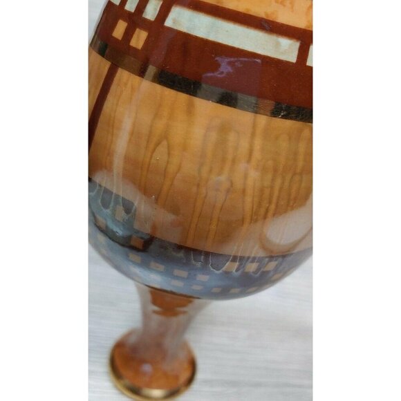 VTG Studio Art Pottery Gold Rim Hand Painted Brown Stoneware Pot Vase Dripped - Picture 11 of 12